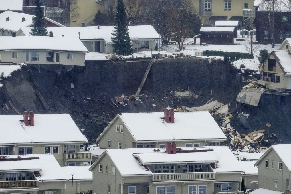The landslide struck homes in the village Ask, some 40km north of Oslo, Norway. Photo: EPA