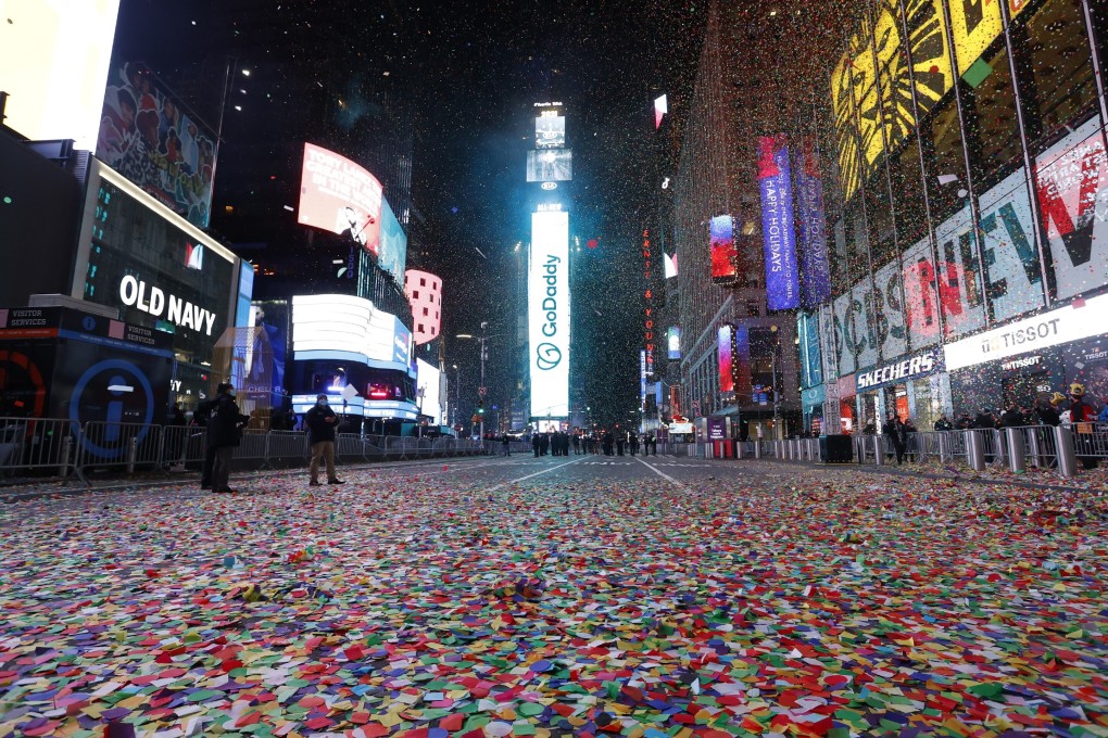 Gone were the revelry and shoulder-to-shoulder crowds that typify New York’s Times Square on New Year’s Eve, replaced by empty streets. Photo: EPA