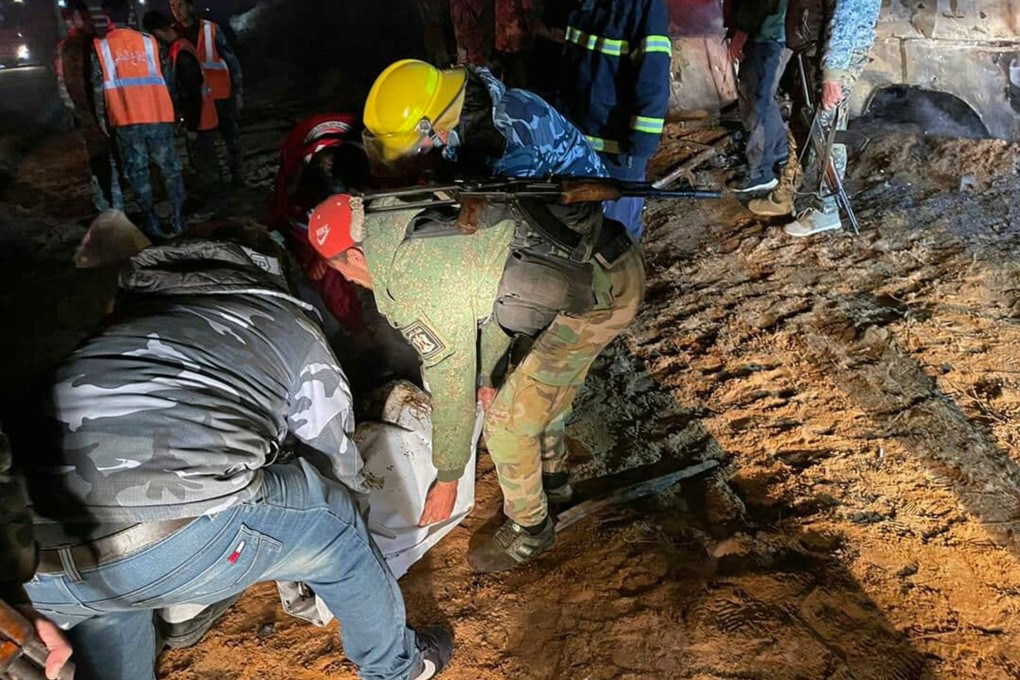 The scene of an Islamic State attack targeting a bus transporting soldiers in Syria. Photo: SANA / AFP