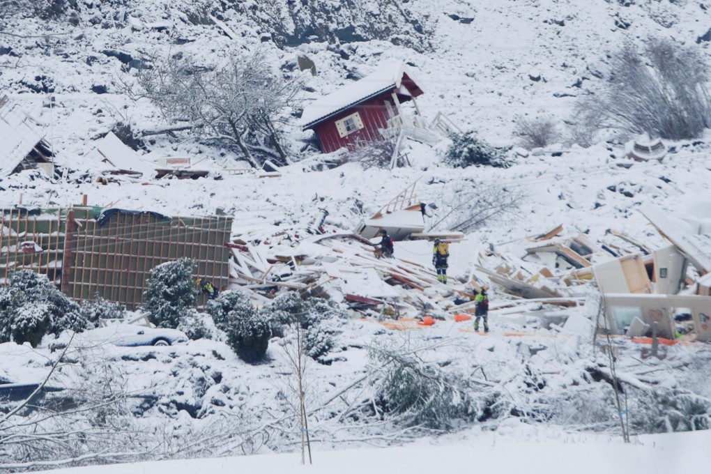 A view of the damage as emergency services work during a rescue operation two days after a landslide occurred in Ask, Gjerdrum municipality in Norway on Friday. Photo: NTB via Reuters