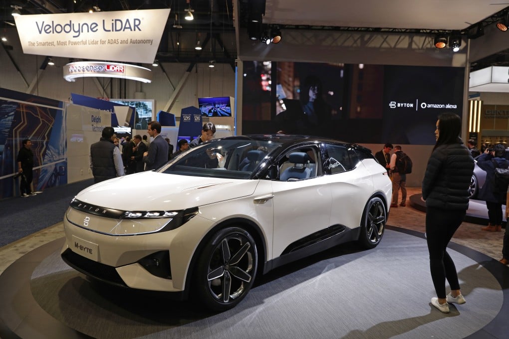 The Byton M-Byte SUV on display at the Byton booth at CES International in Las Vegas on January 8, 2019. Photo: AP