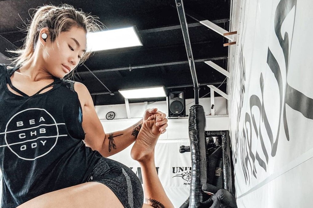 ONE Championship star Angela Lee stretches at her United BJJ Hawaii gym. Photo: Instagram