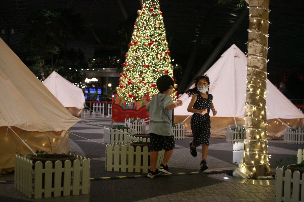 Children play at Singapore Changi Airport’s Glampcations in the Clouds area after checking in last month. Photo: Reuters