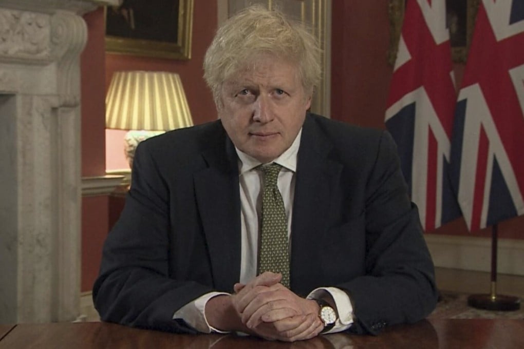 Britain's Prime Minister Boris Johnson makes a televised address to the nation from 10 Downing Street in London on Monday. Photo: AP