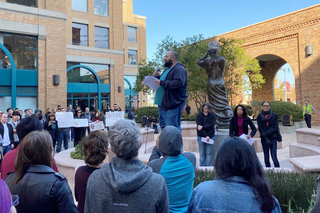 Google site reliability engineer Laurence Berland addresses fellow employees about how the company put him on administrative leave, during a rally near a Google office in San Francisco, California, US on November 22, 2019. Photo: Reuters