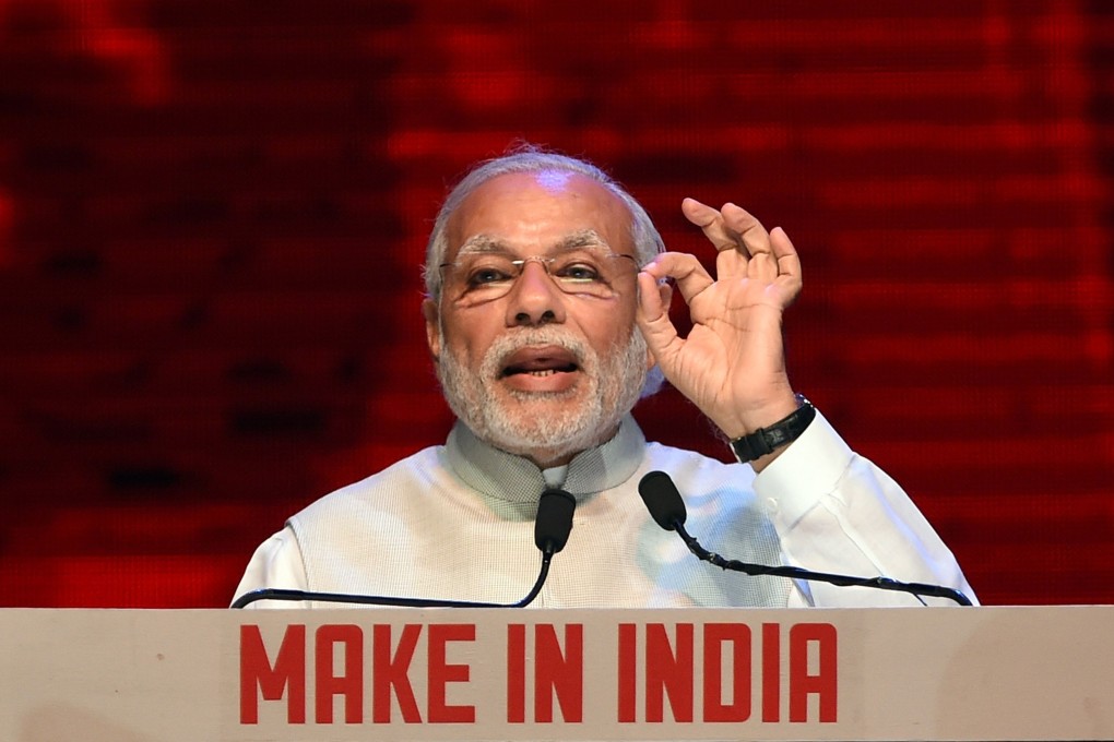 Indian Prime Minister Narendra Modi speaks at the opening ceremony of ‘Make in India Week’ in Mumbai in 2016. Photo: AFP