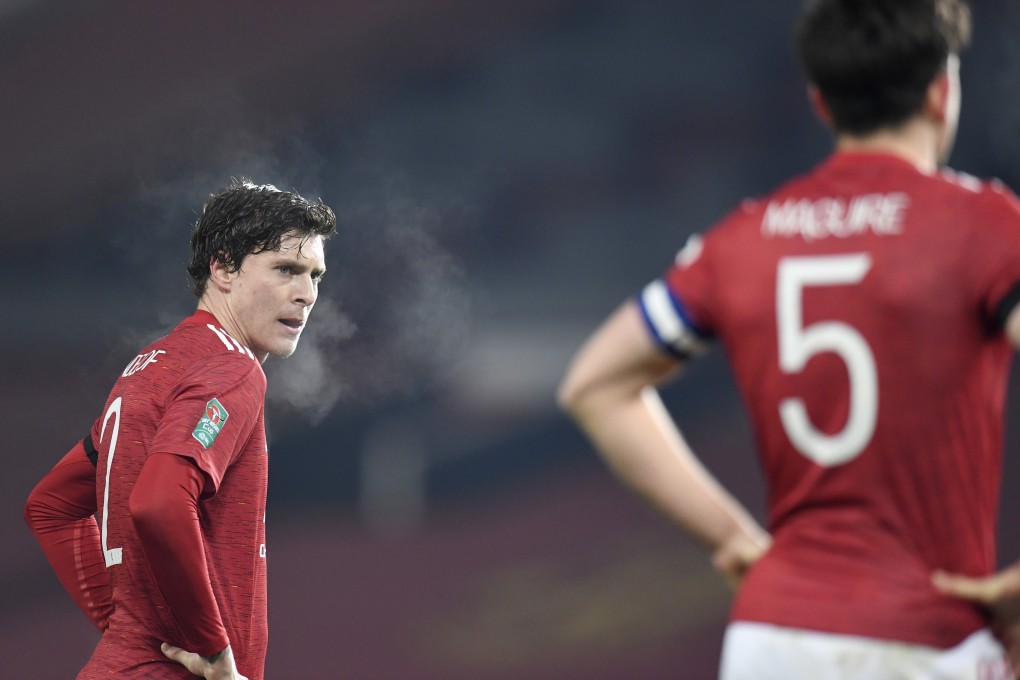 Victor Lindelof’s Manchester United were knocked out of the Carabao Cup courtesy of two set-piece goals by league rivals Manchester City on Wednesday. Photo: Reuters