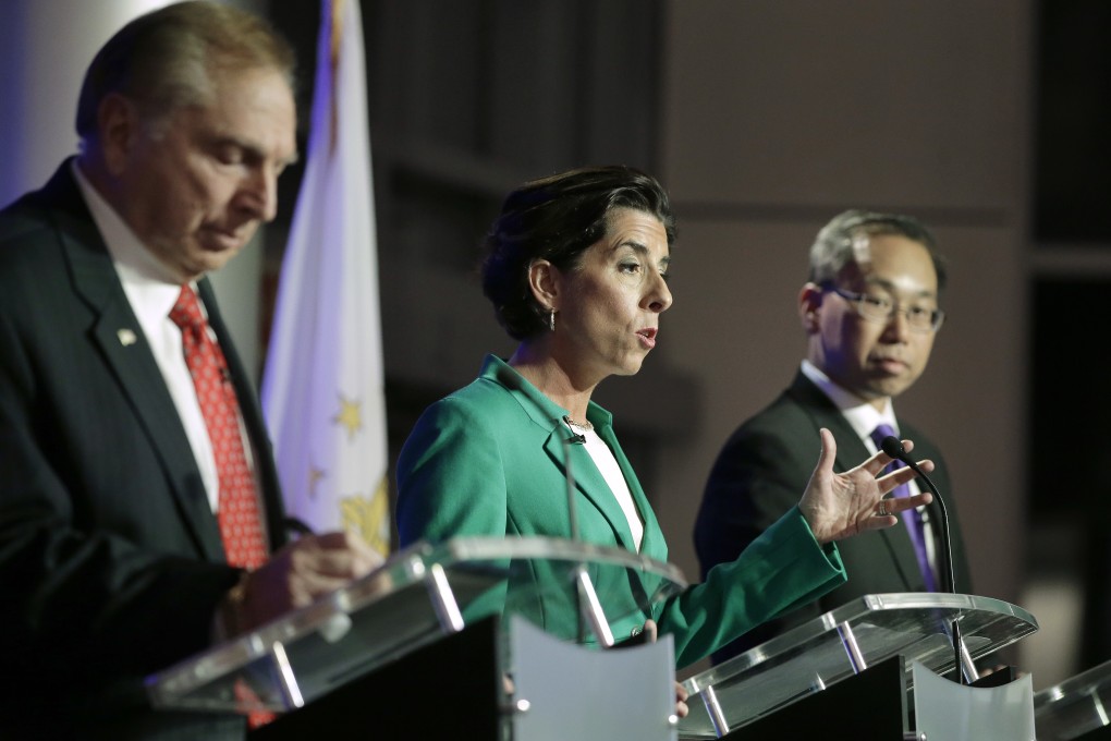 Rhode Island Governor Gina Raimondo (centre) takes part in a debate in Bristol, Rhode Island, in September 2018. Photo: AP