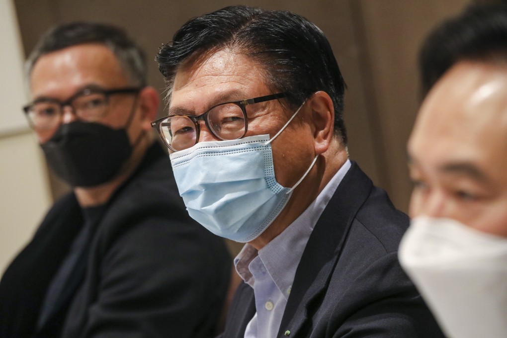 Former minister Frederick Ma Si-hang (centre) during Thursday’s meeting at Convoy’s Wan Chai headquarters. Photo: K.Y. Cheng