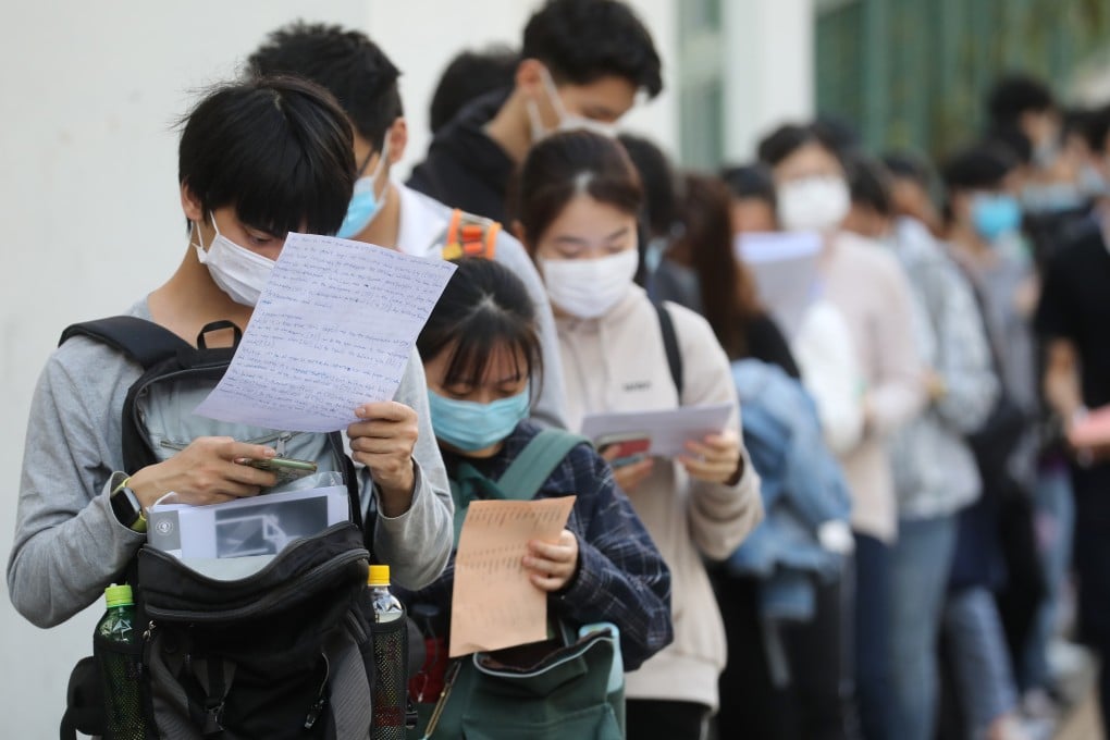 Hong Kong secondary students wait to sit a paper in the DSE exam at a school in Shek Kip Mei, Hong Kong, on April 28 last year. The pandemic has brought much disruption to the school system and stress to many students. Photo: Winson Wong