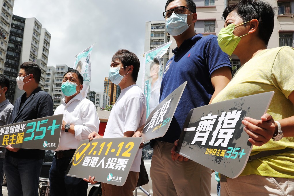 Opposition figures hold up slogans for their ‘35-plus’ strategy last year to take over Legco. Photo: Dickson Lee
