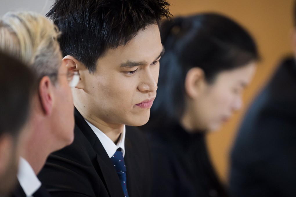 Chinese swimming star Sun Yang reacts at his Court of Arbitration for Sport public hearing in November, 2019. The eight-year ban has since been annulled by the Swiss Federal Tribunal ahead of another hearing. Photo: EPA