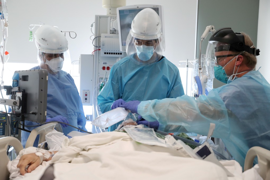 Doctors intubate a Covid-19 patient in a California hospital, as cases surpassed 90 million and deaths near 2 million. Photo: Reuters