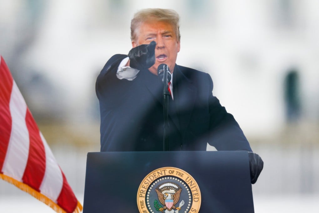 US President Donald Trump speaks at a rally in Washington to protest against the certification of the US presidential election results by Congress on Wednesday. Photo: Reuters
