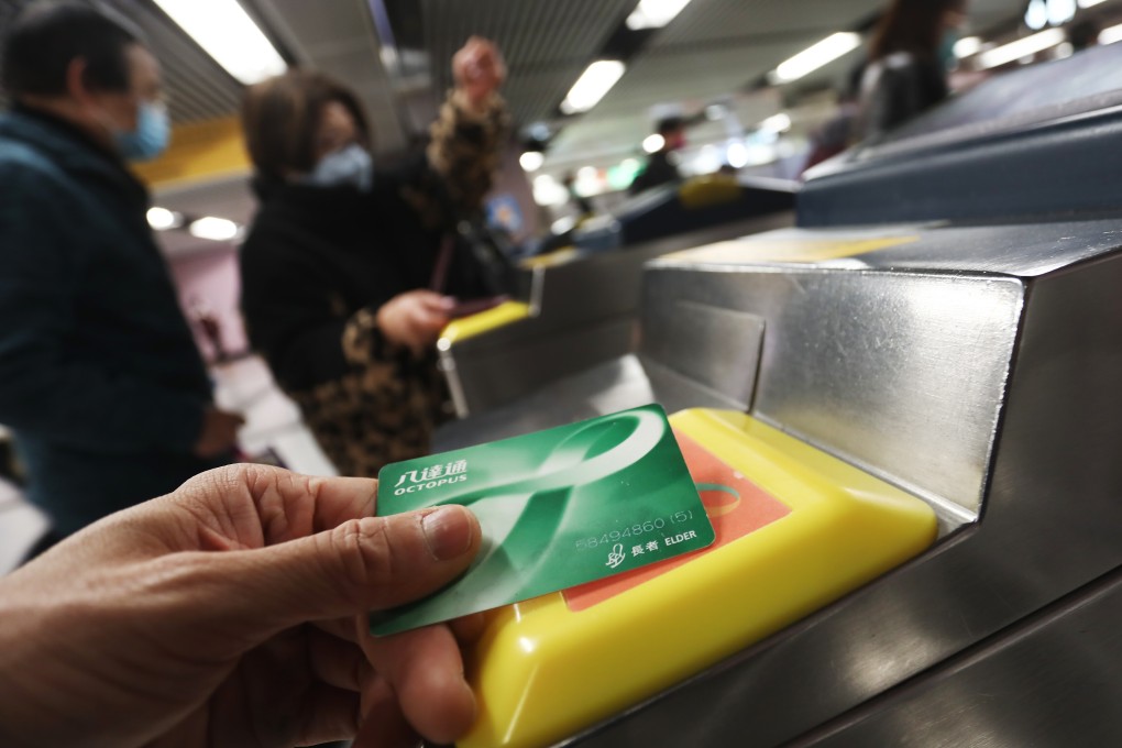 An elderly passenger using an Octopus card for seniors at Causeway Bay MTR station on Tuesday. Photo: Jonathan Wong