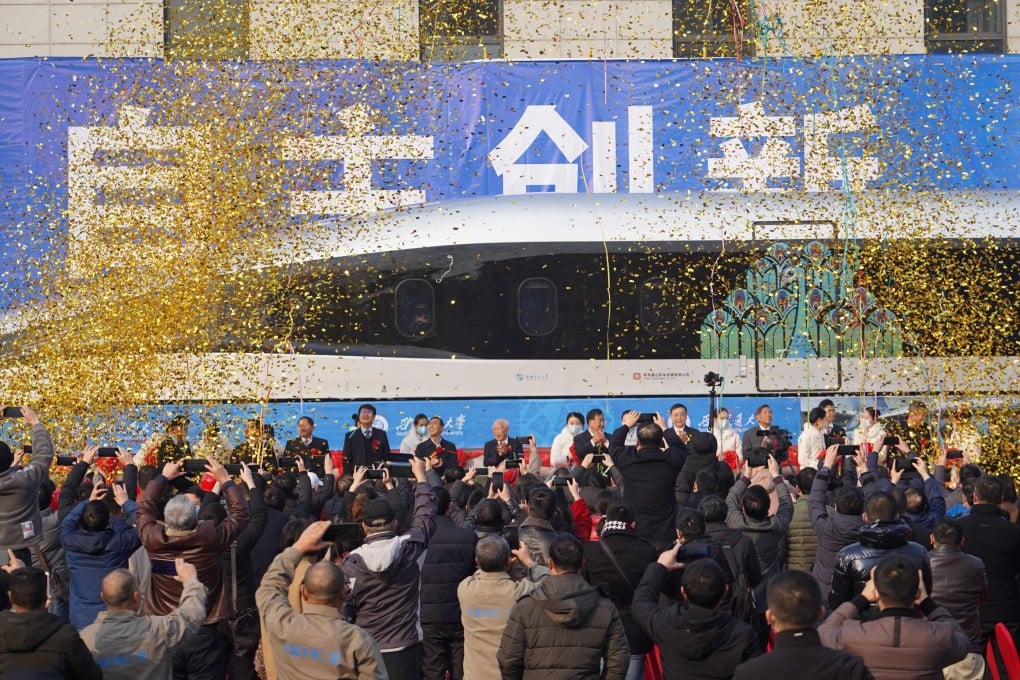 A prototype magnetic levitation train developed with high-temperature superconducting maglev technology is launched in Chengdu, Sichuan province, on Wednesday. Photo: AFP
