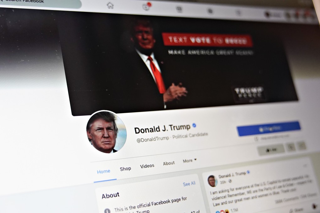 The Facebook account, now suspended, for US President Donald Trump. Photo: Bloomberg