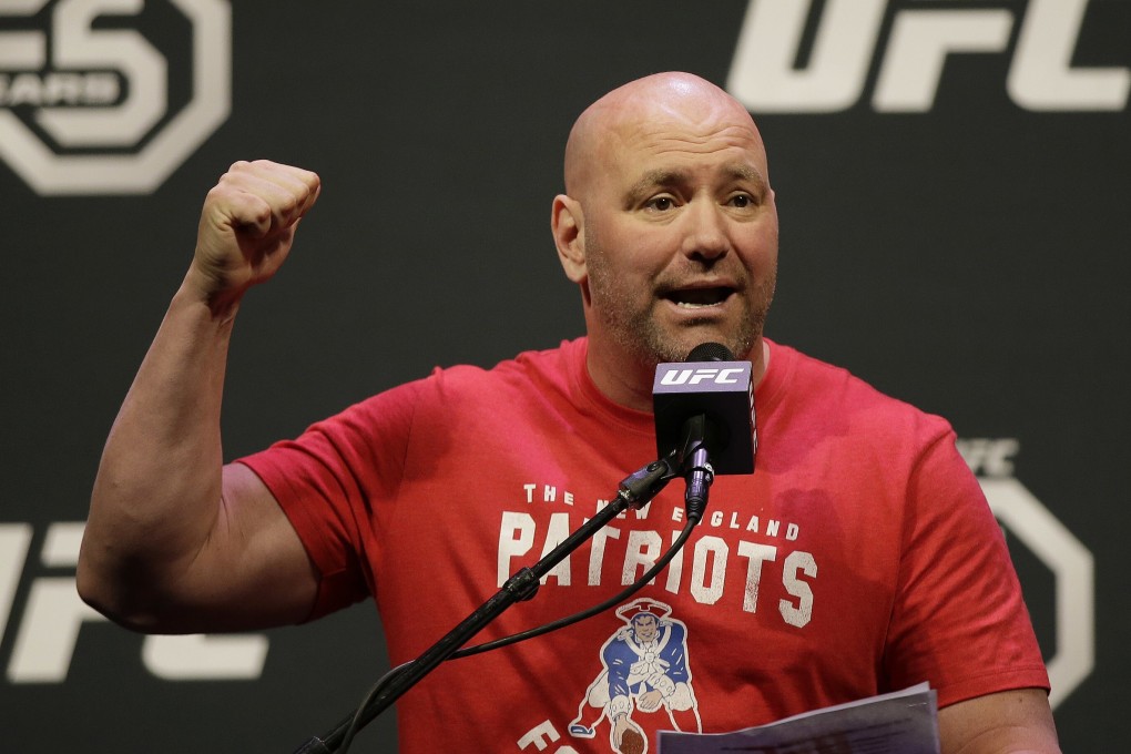 UFC president Dana White talks at a UFC Fight Night weigh-in in Boston in 2018. Photo: AP