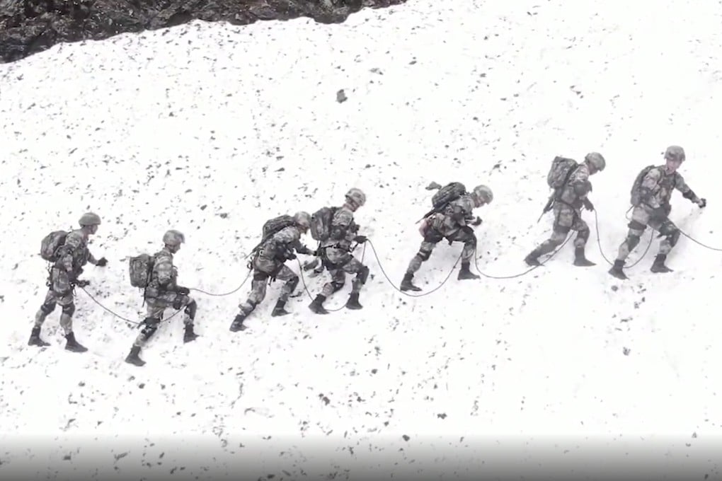 Chinese troops on exercise to prepare for the extreme conditions in the disputed Himalayan border region between China and India. Photo: Handout