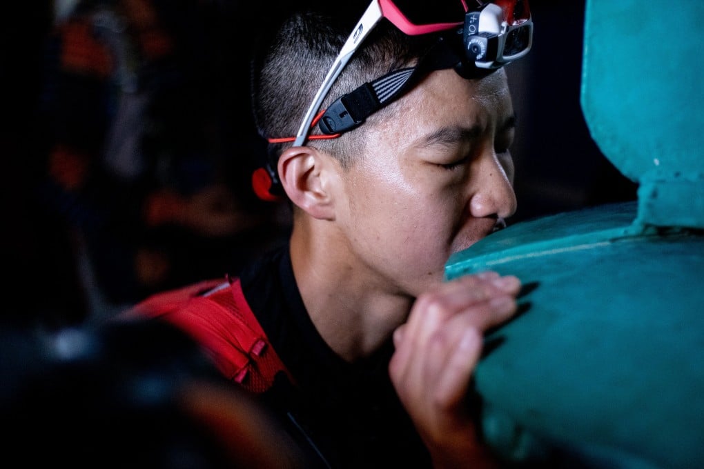 Jacky Leung Chun-keung finishes of the Hong Kong Four Trails Ultra Challenge 2020. Photo: Alan Li
