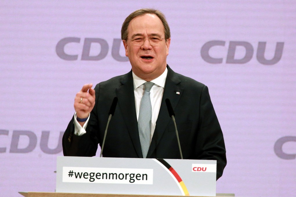Armin Laschet speaks during a CDU party virtual party congress in Berlin. Photo: AFP