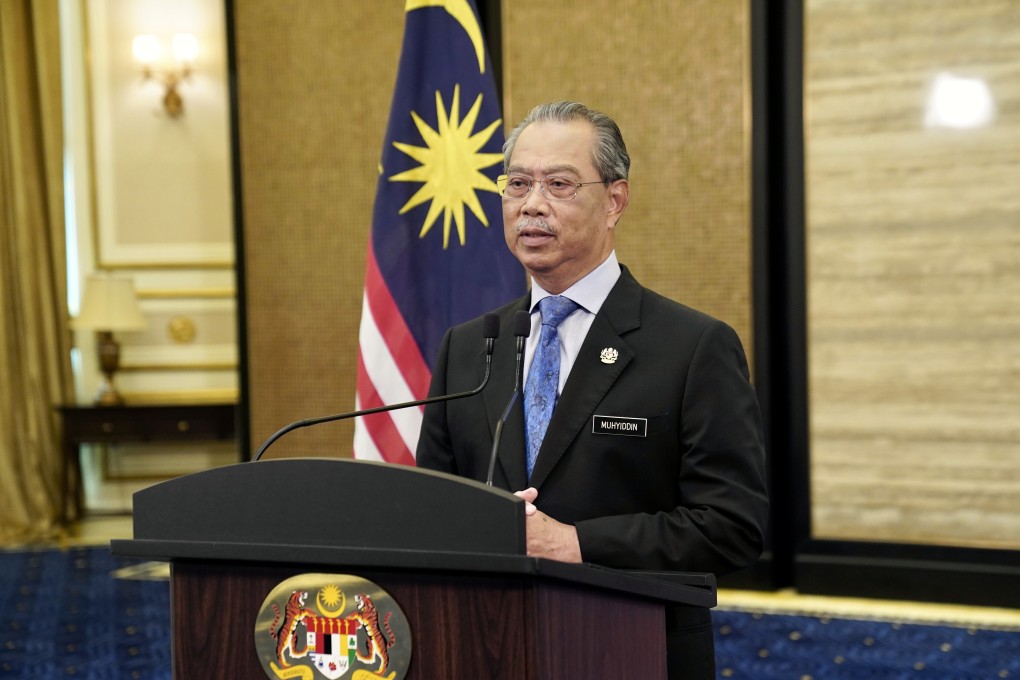 Prime Minister Muhyiddin Yassin speaks during a special address after Malaysia’s king announced the imposition of a state of emergency across the country to limit the spread of Covid-19. Photo: DPA