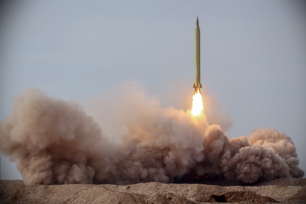 A missile launches during the second day of a military drill in central Iran on Saturday. Photo: EPA-EFE / Sepahnews