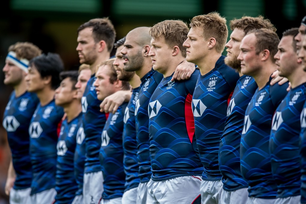 Hong Kong men’s national 15s team before their Rugby World Cup 2019 Qualification Play-off against the Cook Islands at Hong Kong Football Club in 2018. Photo: Ike Images