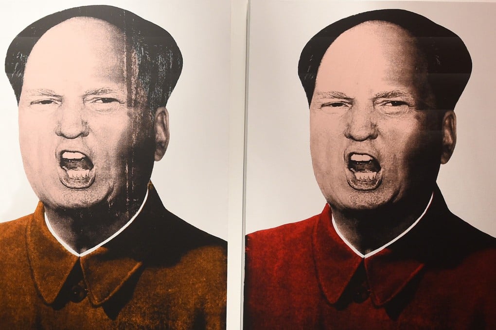 A work of pop art titled “Mao Trump” by the artist Knowledge Bennett at the Ren Gallery display in Los Angeles, United States. Photo: AFP