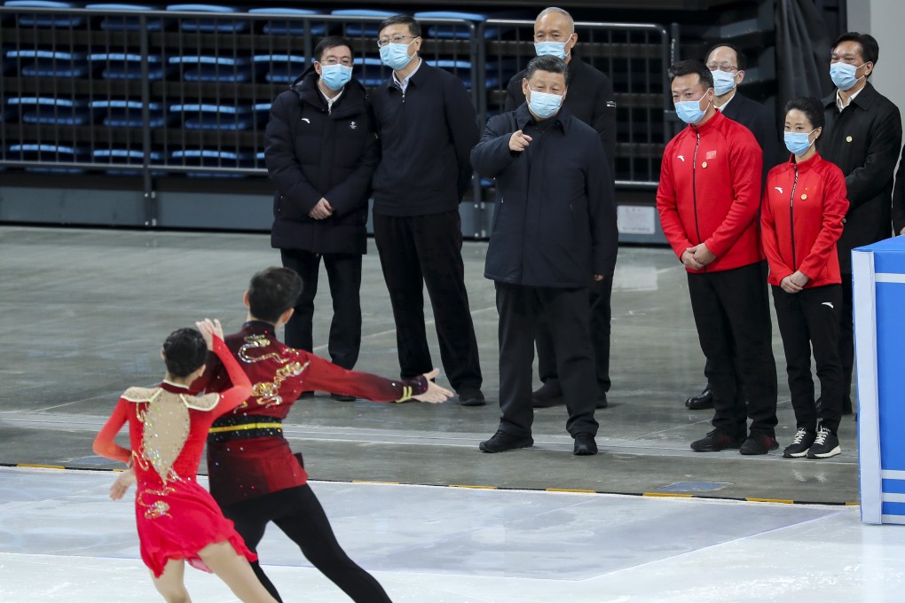 Chinese President Xi Jinping discusses Olympic preparations during a visit to the Capital Gymnasium in Beijing on Monday. Photo: Xinhua