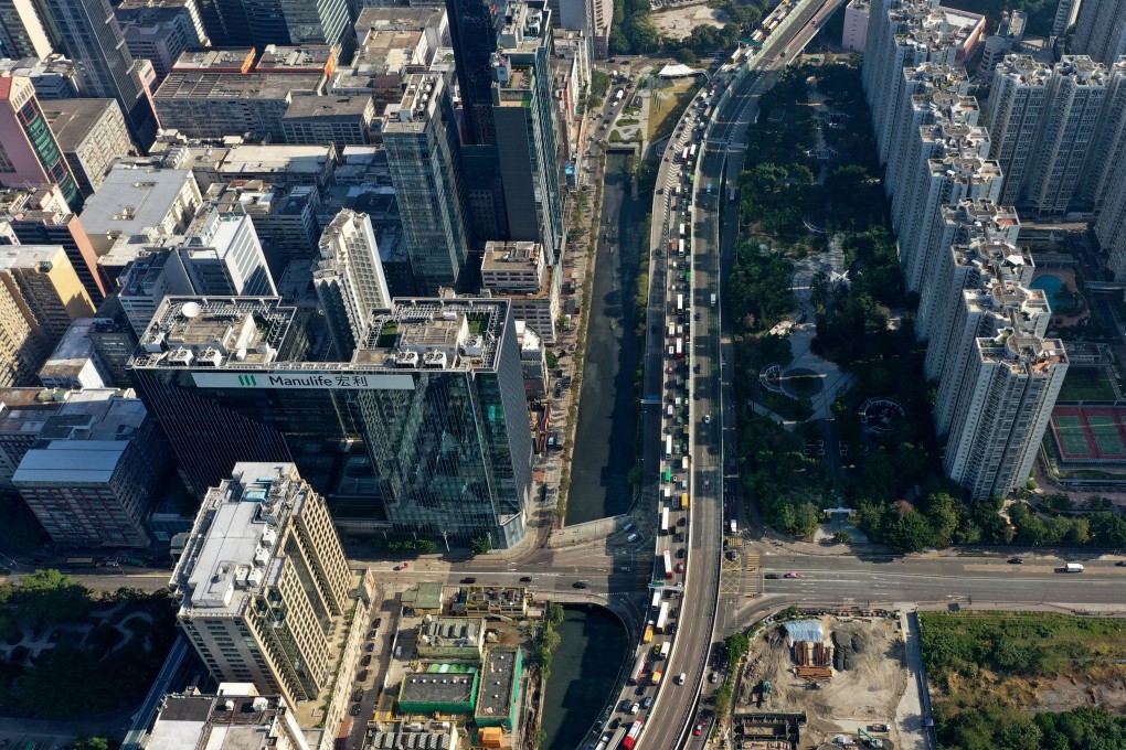 Aerial view of traffic congestion at the Kwun Tong Bypass on November 22, 2019. Photo: Winson Wong