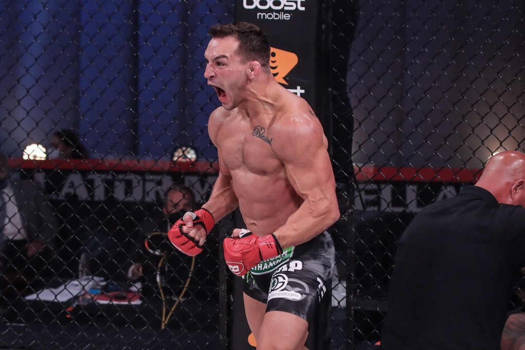 Michael Chandler walks away after knocking out Benson Henderson at Bellator 243.
