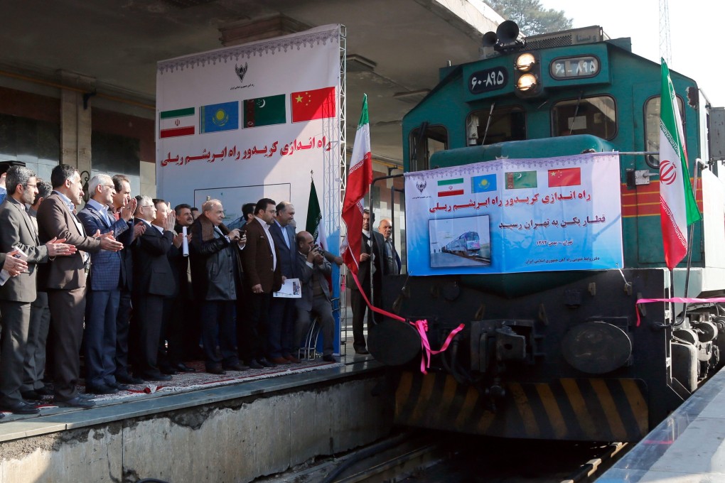 A Chinese goods train arrives in the Iranian capital Tehran on February 15, 2016, as part of China’s Belt and Road Initiative. A planned Istanbul-Tehran-Islamabad train route will also fit into Chinese President Xi Jinping’s signature trade and infrastructure plan. Photo: EPA