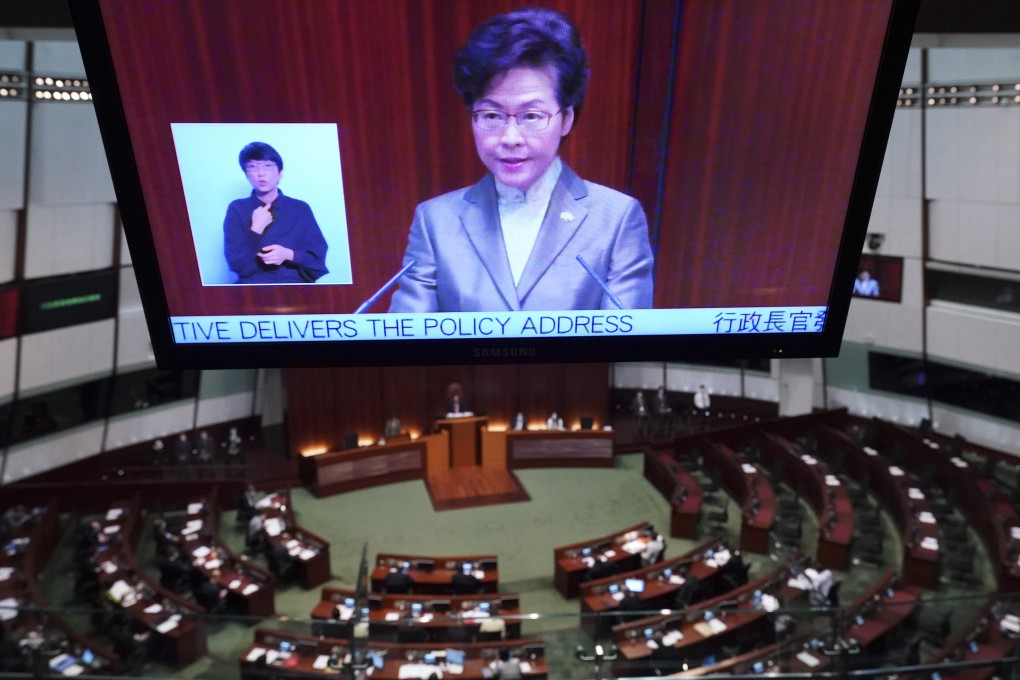 Chief Executive Carrie Lam gives her policy address at the Legislative Council last November. Photo: Felix Wong