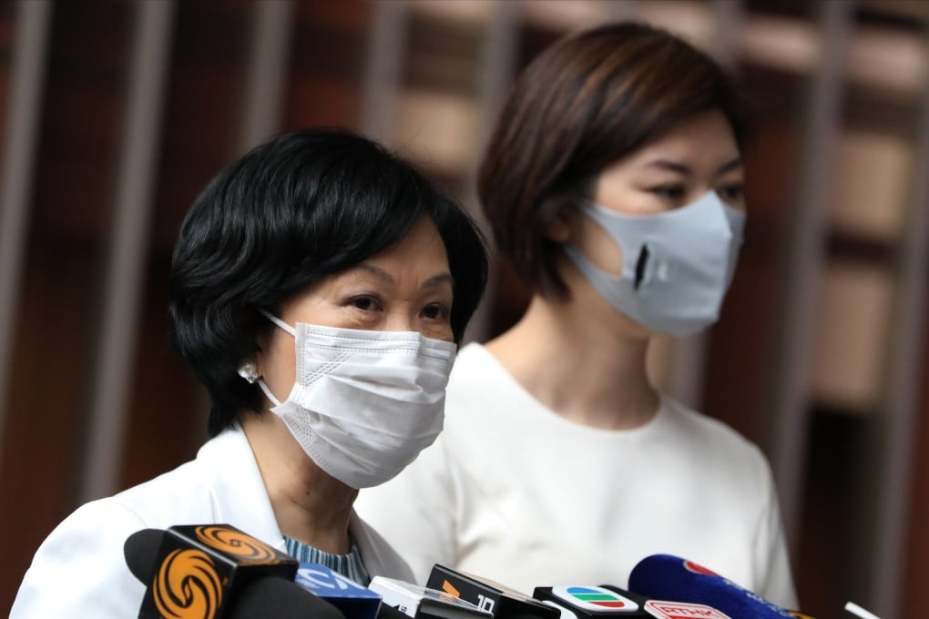 Lawmaker Regina Ip Lau Suk-yee speaks to the press at the Legislative Council Complex, Tamar. photo: May Tse