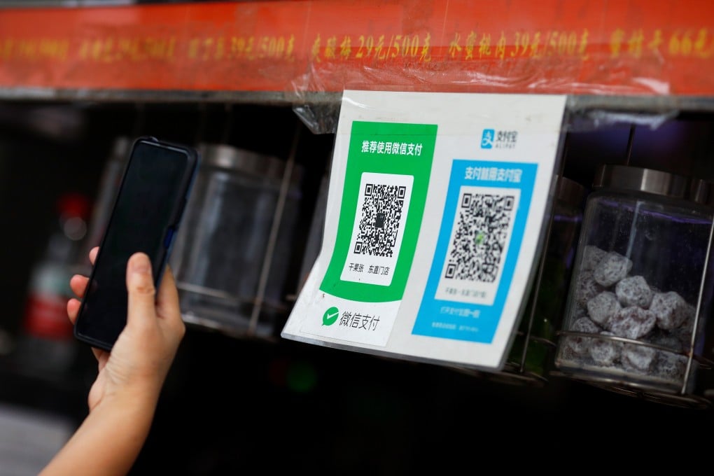 WeChat Pay and Alipay QR codes seen at a shop in Beijing on August 6, 2020. The two apps account for more than 90 per cent of China’s mobile payments market, but new rules from China’s central bank specify different markets that could impact whether the companies qualify as monopolies. Photo: Reuters