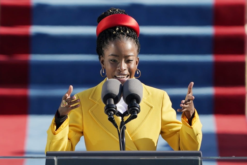 US poet Amanda Gorman reads a poem during the 59th Presidential Inauguration at the US Capitol on Wednesday. Photo: AP