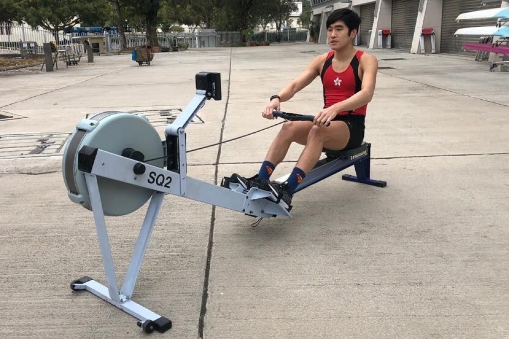 Chan Chi-fung on a rowing machine in preparation for the indoor Worlds qualifiers on Sunday. Photo: Rowing Association of Hong Kong, China