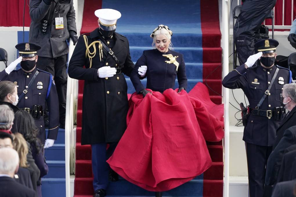 Lady Gaga arrives to sing the US national anthem at the US Capitol in Washington. Photo: AP