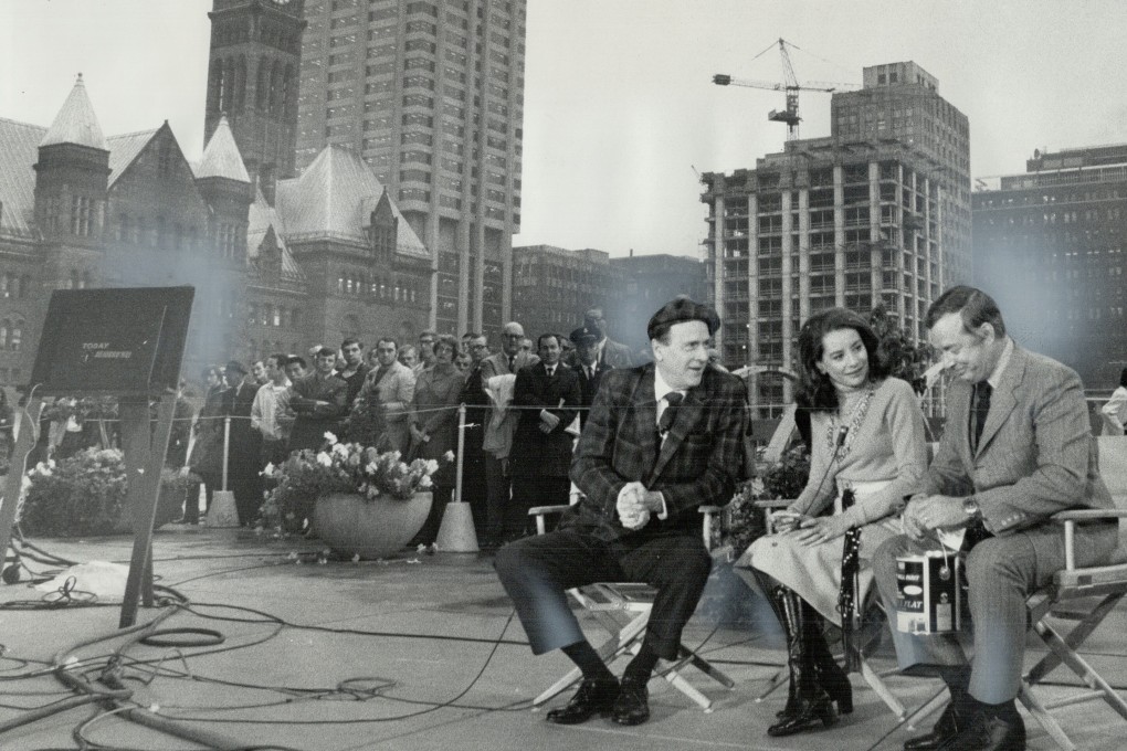Marshall McLuhan (far left) is interviewed by Barbara Walters and Hugh Downs on the Today Show, in 1970. Photo: Getty Images