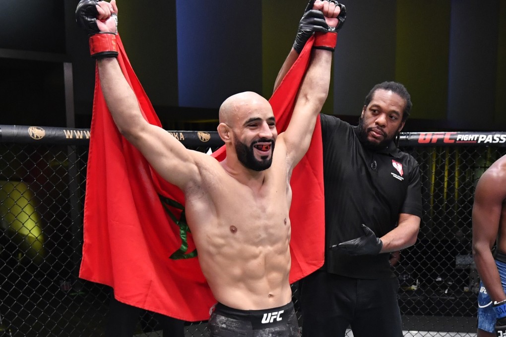 Ottman Azaitar of Germany celebrates after his victory over Khama Worthy in a lightweight fight on September 12, 2020 in Las Vegas, Nevada. Photo: Jeff Bottari/Zuffa LLC