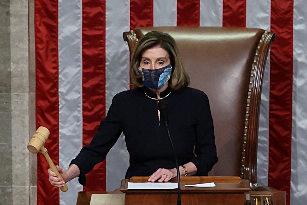US House Speaker Nancy Pelosi presides over the vote to impeach former president Donald Trump for a second time, on January 13. Photo: Reuters
