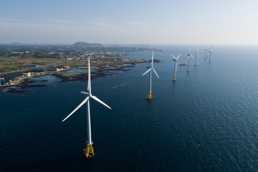 Wind turbines at a wind farm in Jeju, South Korea, in 2017. President Moon Jae-in has made a strong commitment to replace coal with renewable energy. Photo: Bloomberg