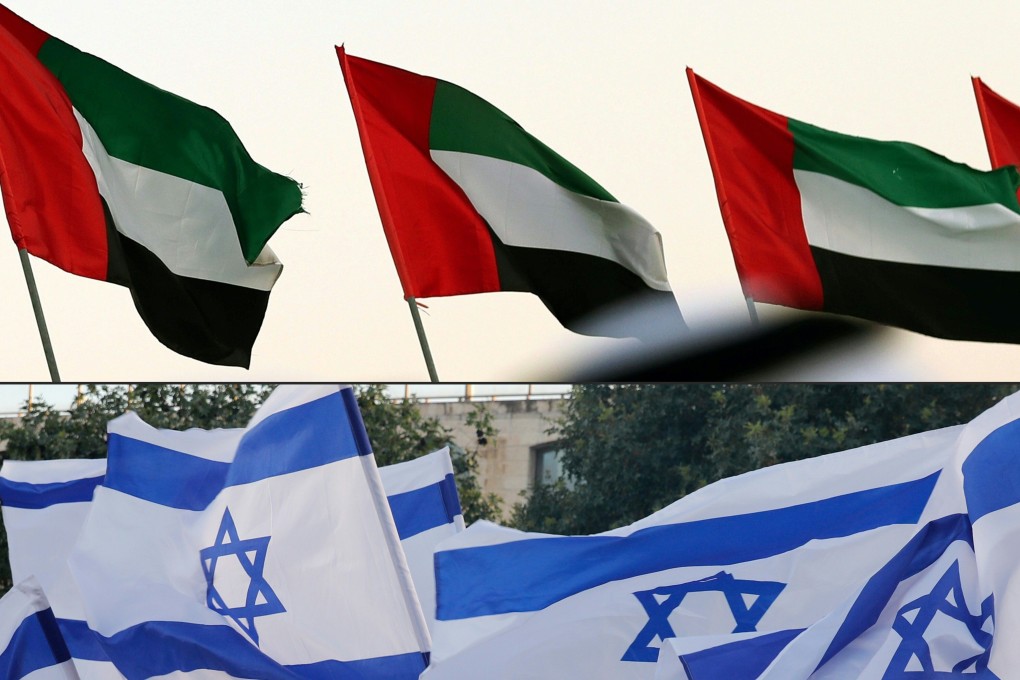 United Arab Emirates national flags and Israeli flags. Photo: AFP