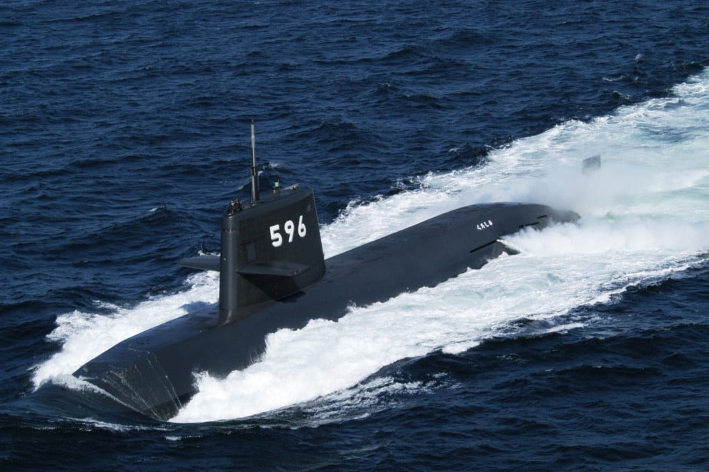 A Japanese submarine takes part in an anti-submarine military exercise in the South China Sea in this 2018 file photo. Photo: EPA/Japan Maritime Self-Defense Force Handout