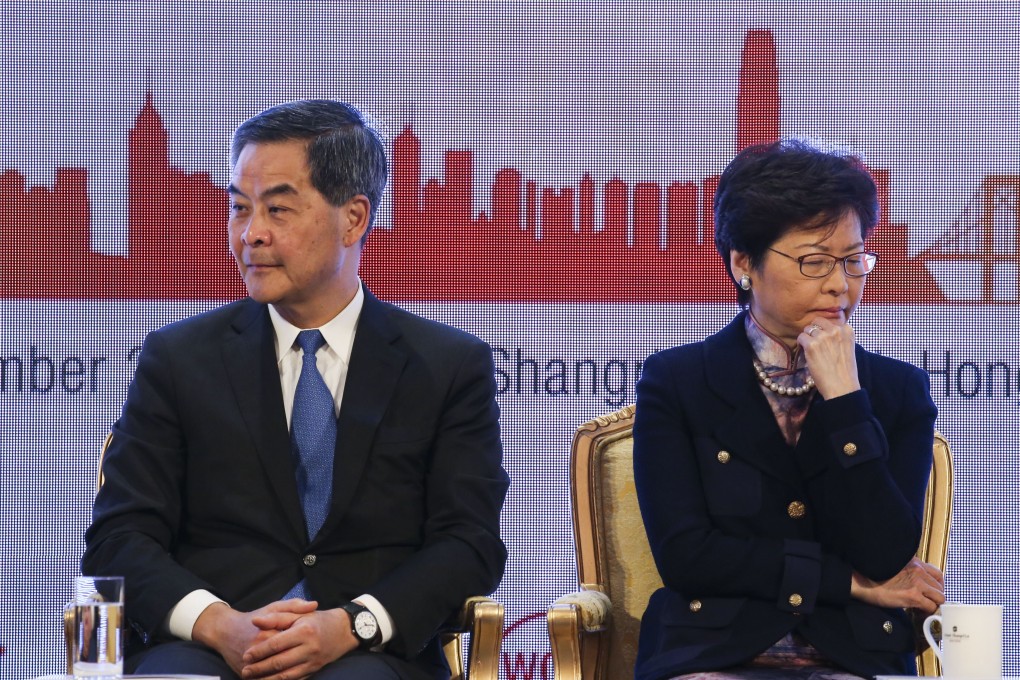Former Hong Kong leader Leung Chun-ying (left) and Chief Executive Carrie Lam have been trading shots in the press for the past week. Photo: David Wong