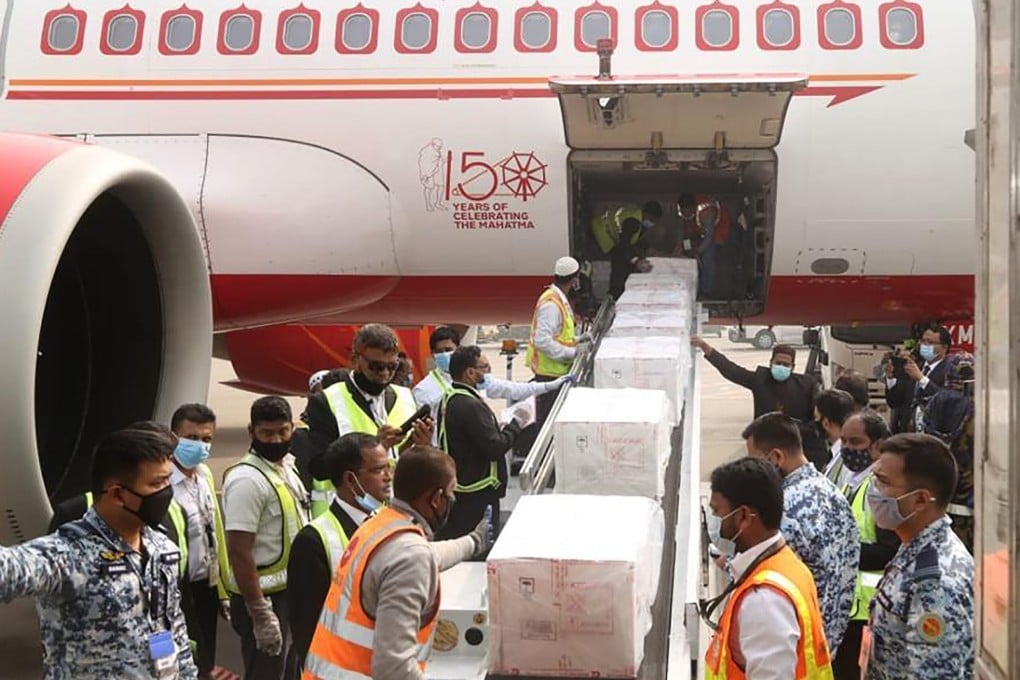Boxes of Covid-19 vaccines sent from India arrive in Dhaka on January 21. Photo: AP