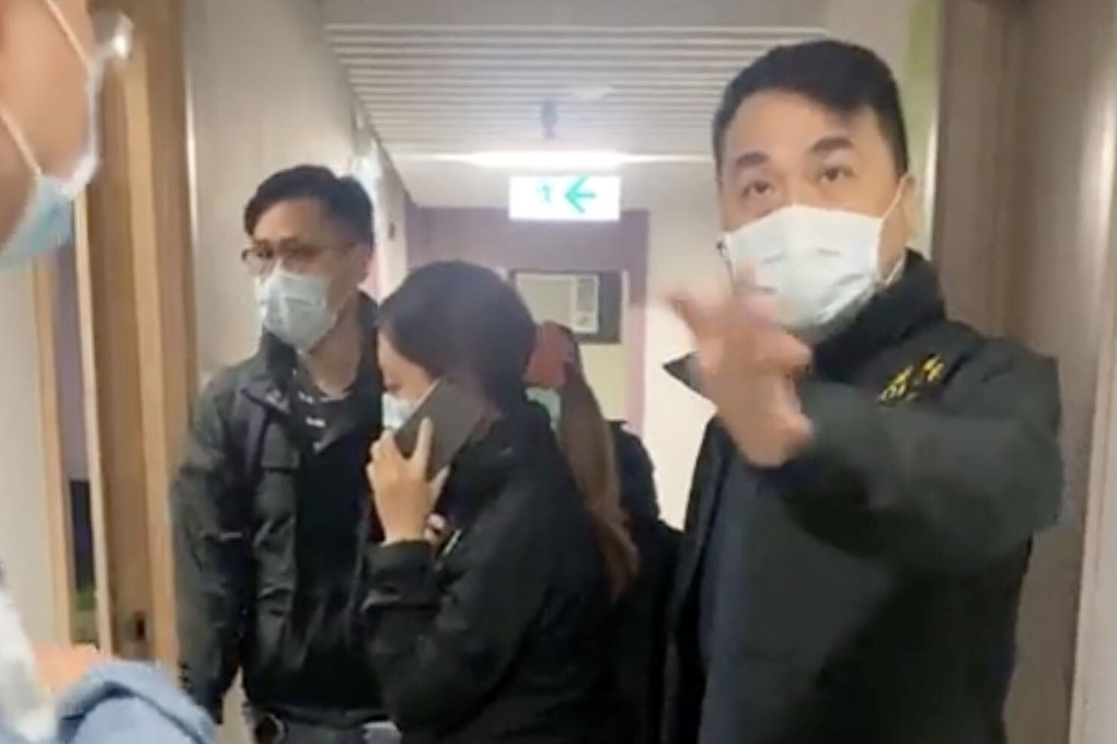 Police officers were filmed collecting evidence at the student halls at the university’s Wu Yee Sun College. Photo: Handout