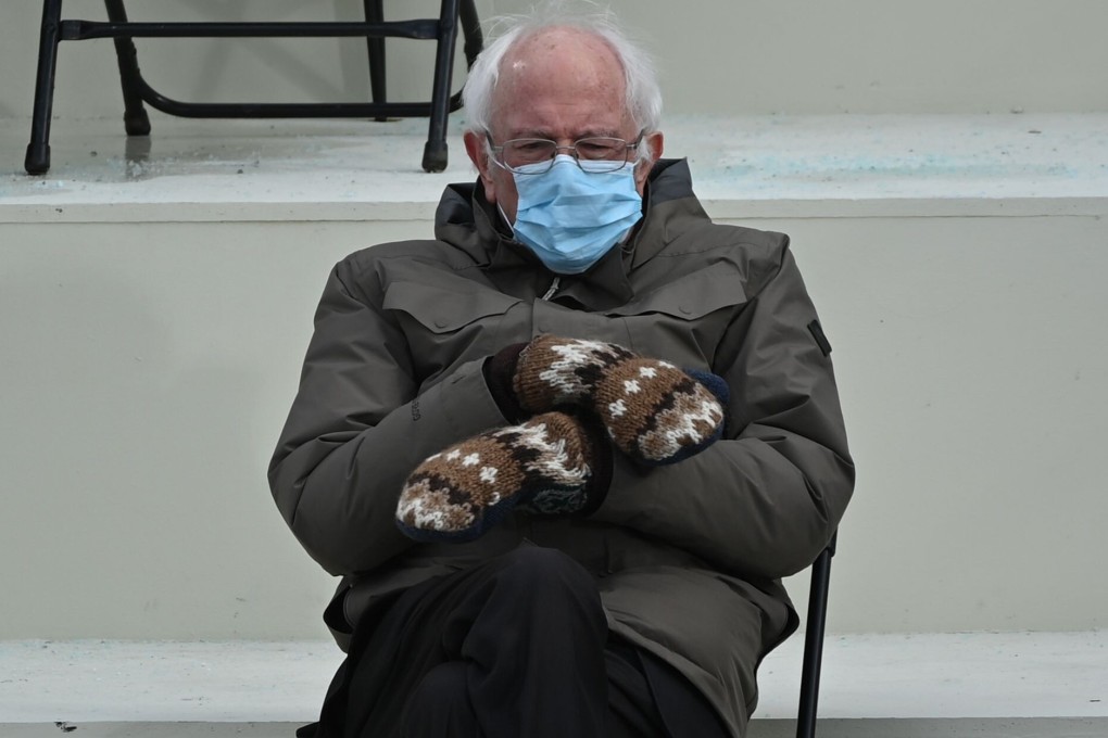 This photo of US Senator Bernie Sanders sparked endless quirky memes across social media. Photo: AFP