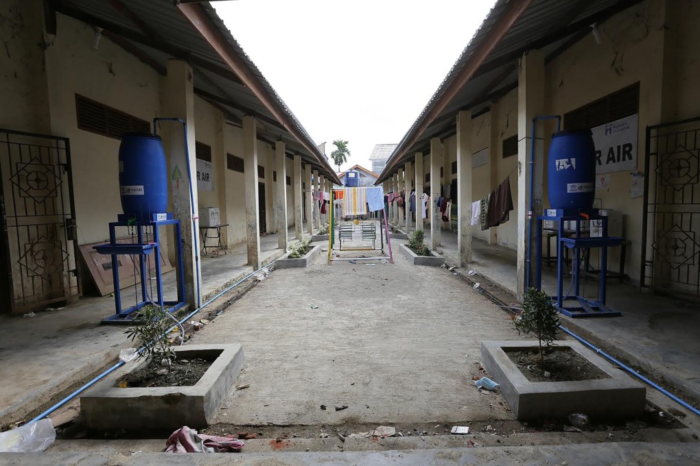 The deserted refugee camp is seen in Lhokseumawe, Indonesia’s Aceh province, after several hundred Rohingya refugees left. Photo: AFP